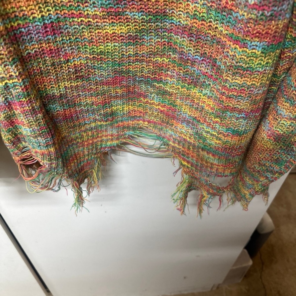 Haptics 3xl sweater with fringe Multicolor Distressed Sweater - Picture 3 of 3